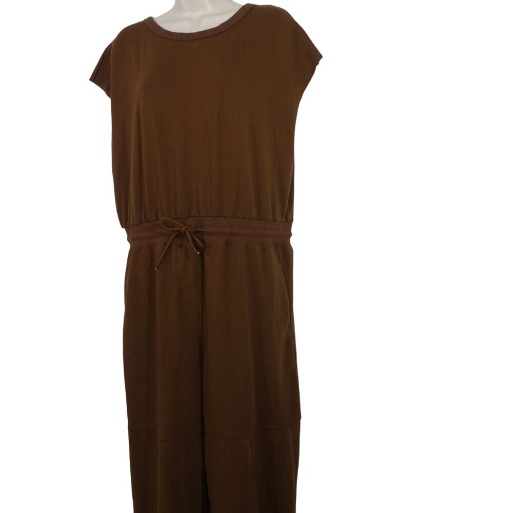 Brown Sleeveless Jumpsuit Women Size L Elastic Ankle and Waist Keyhole Back - Picture 7 of 13